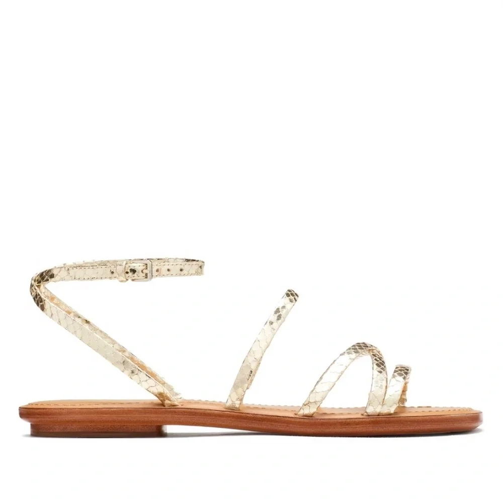 Kate Spade Womens Cove Metallic Gold Snake Leather Flat Ankle strap Sandals 6.5 - Picture 3 of 14